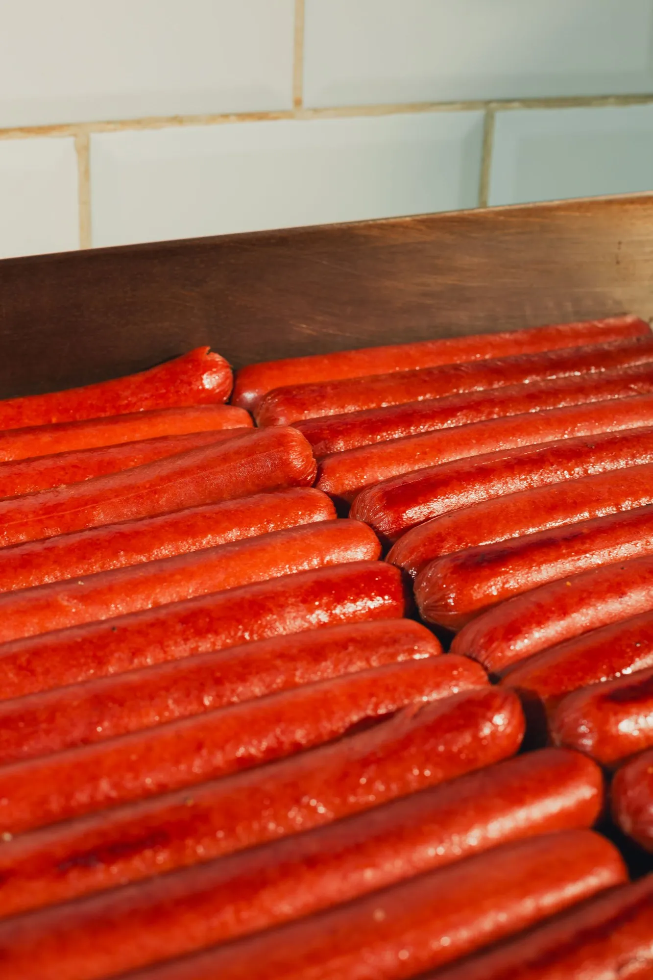 Beef sausages on the griddle